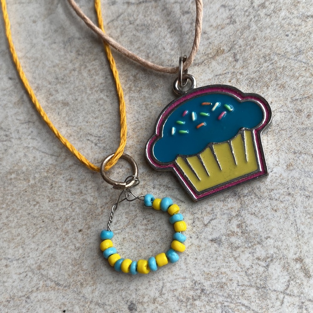 Lot of 2 Chokers Sterling Silver Blue Cupcake/Beaded